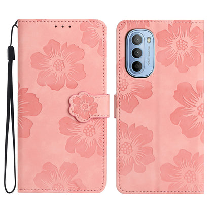 Flowers Imprinted Leather Case for Motorola Moto G62 5G , Stand Wallet Anti-drop Phone Cover
