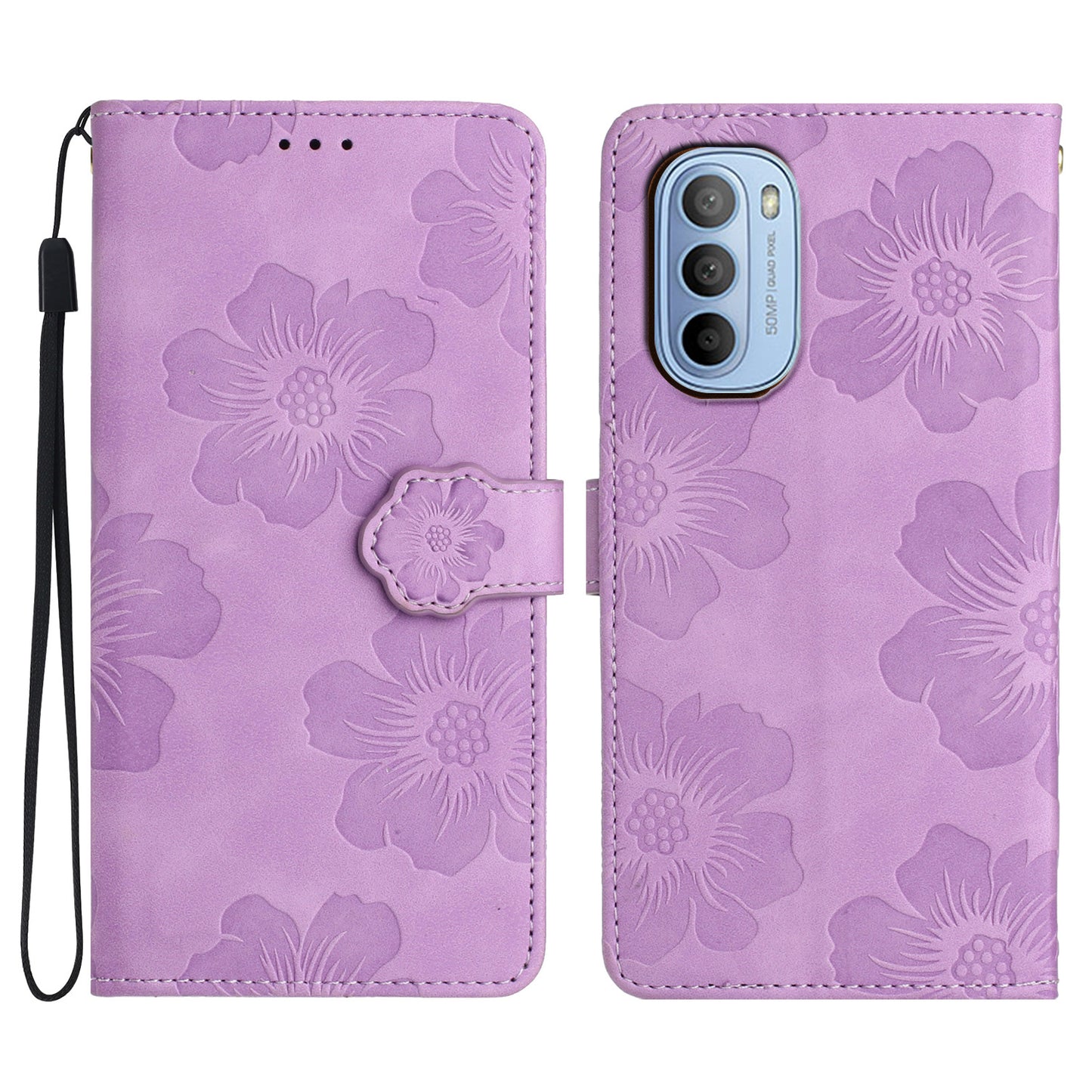 Flowers Imprinted Leather Case for Motorola Moto G62 5G , Stand Wallet Anti-drop Phone Cover