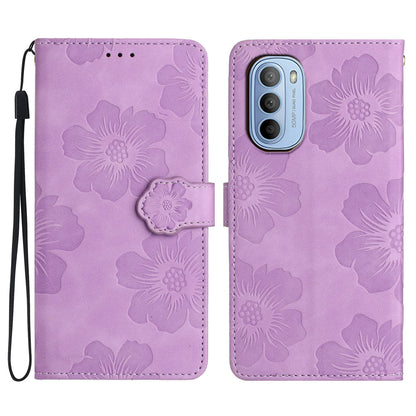 Flowers Imprinted Leather Case for Motorola Moto G62 5G , Stand Wallet Anti-drop Phone Cover