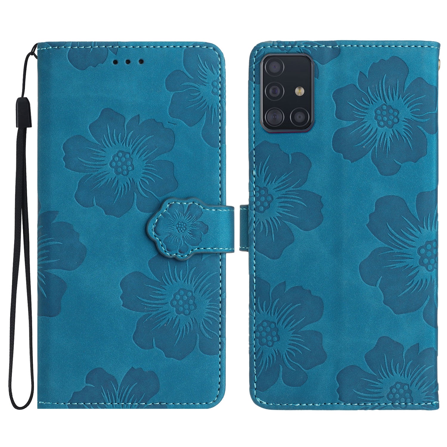 Wallet Cover for Samsung Galaxy A51 4G SM-A515 Flowers Imprinted Stand PU Leather Phone Case