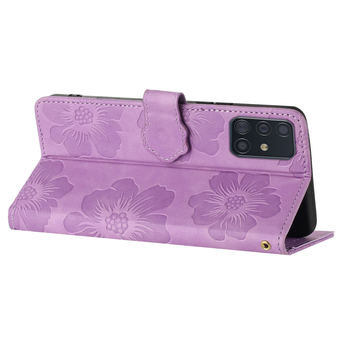 Wallet Cover for Samsung Galaxy A51 4G SM-A515 Flowers Imprinted Stand PU Leather Phone Case