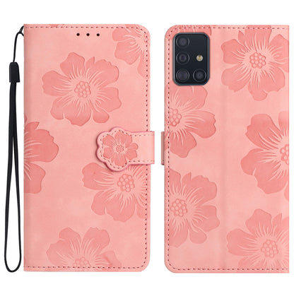 Wallet Cover for Samsung Galaxy A51 4G SM-A515 Flowers Imprinted Stand PU Leather Phone Case