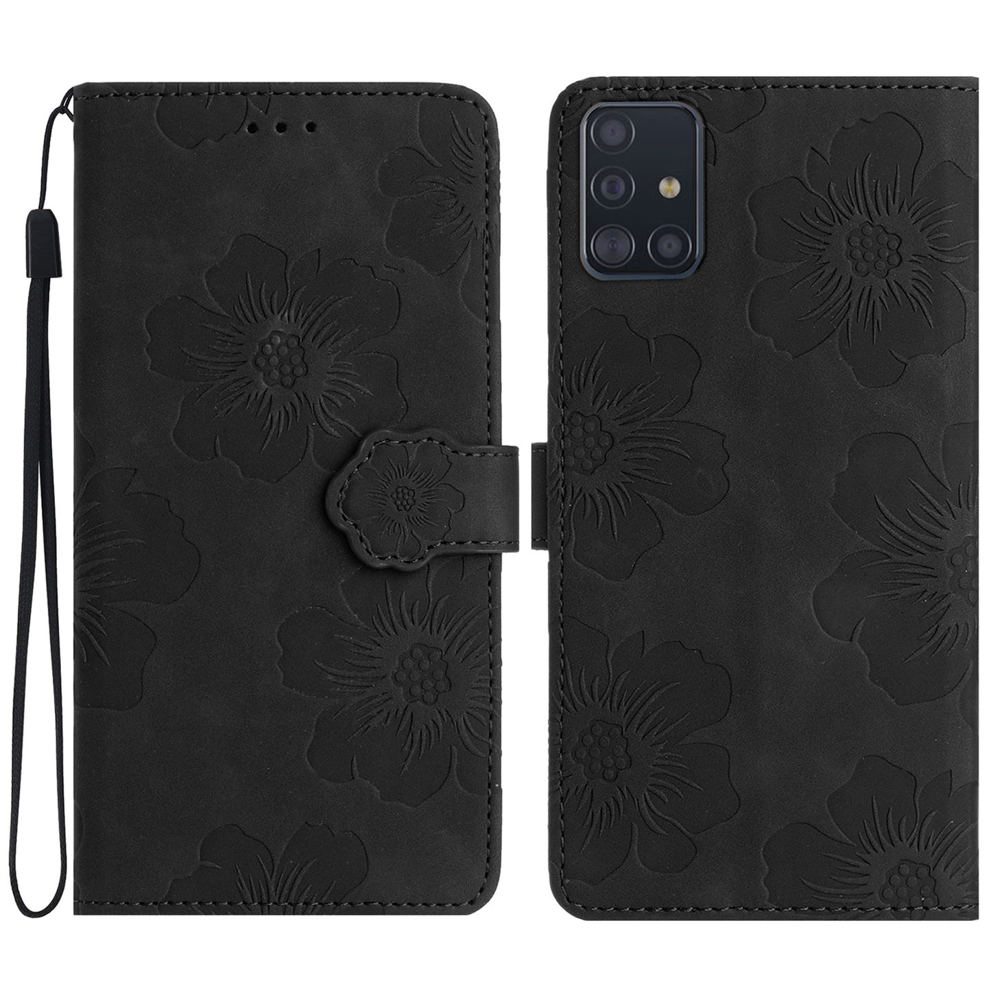 For Samsung Galaxy A71 4G SM-A715 Flowers Imprinted Phone Cover Leather Case with Stand Wallet