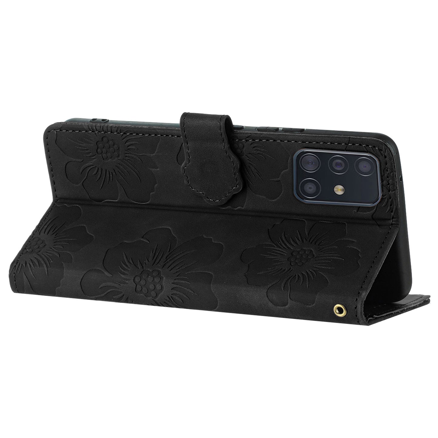 For Samsung Galaxy A71 4G SM-A715 Flowers Imprinted Phone Cover Leather Case with Stand Wallet