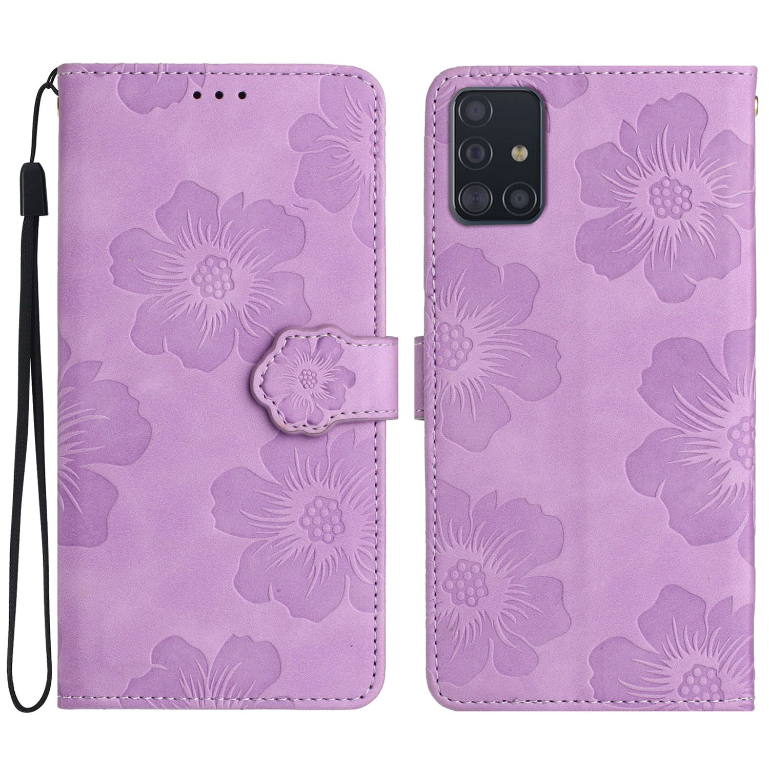 For Samsung Galaxy A71 4G SM-A715 Flowers Imprinted Phone Cover Leather Case with Stand Wallet