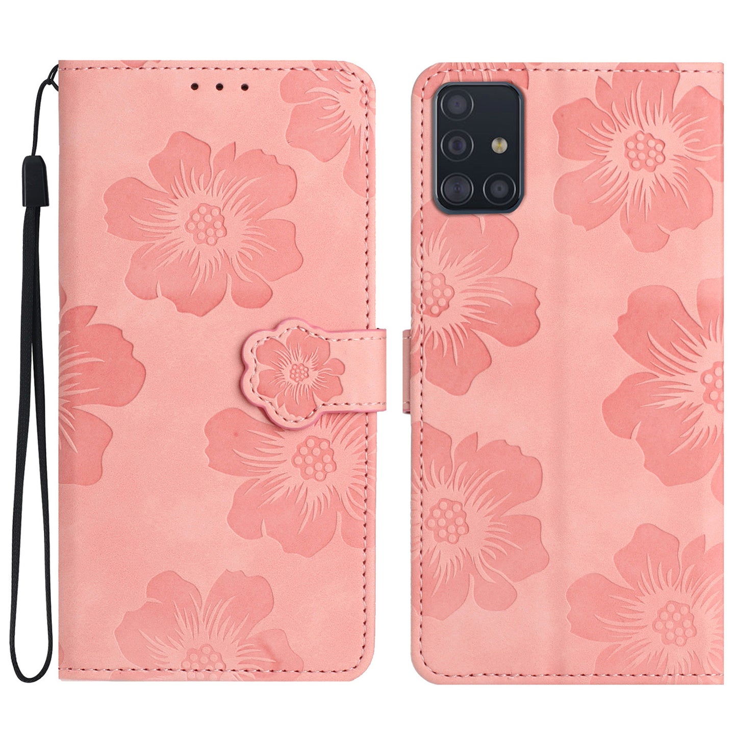 For Samsung Galaxy A71 4G SM-A715 Flowers Imprinted Phone Cover Leather Case with Stand Wallet