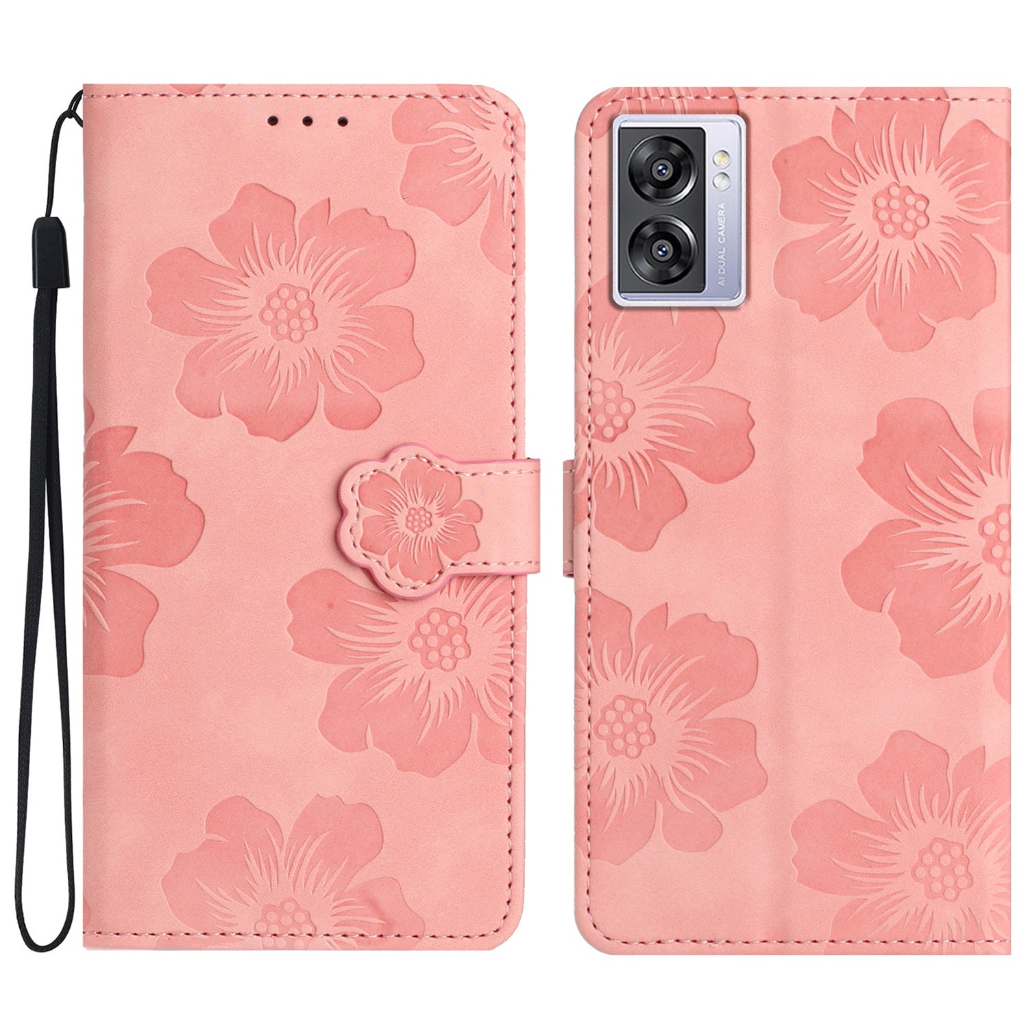 For Oppo A57 (2022) 5G / A77 5G / A57 4G Stand Flowers Imprinted PU Leather Wallet Case Cell Phone Cover