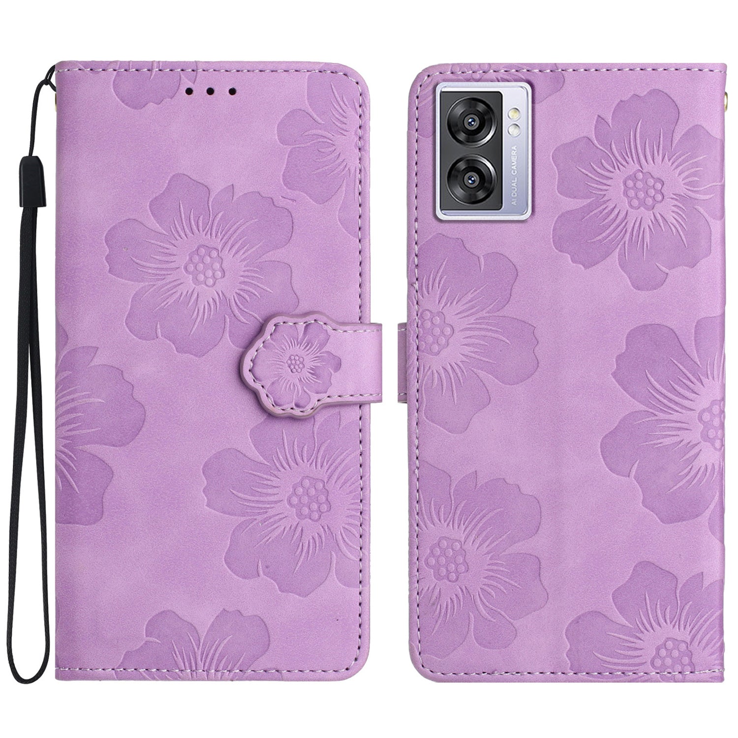 For Oppo A57 (2022) 5G / A77 5G / A57 4G Stand Flowers Imprinted PU Leather Wallet Case Cell Phone Cover