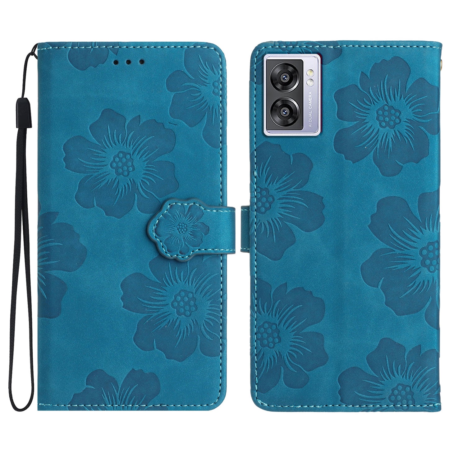For Oppo A57 (2022) 5G / A77 5G / A57 4G Stand Flowers Imprinted PU Leather Wallet Case Cell Phone Cover