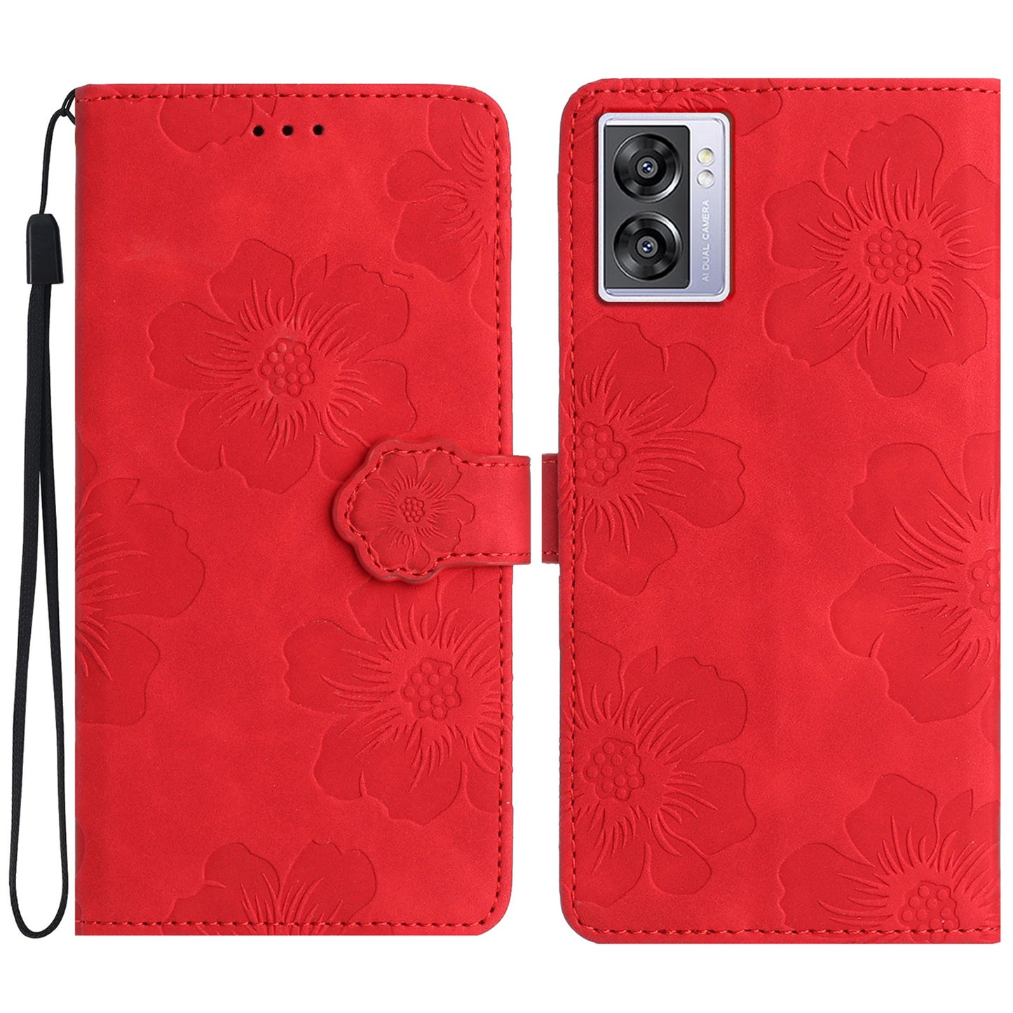 For Oppo A57 (2022) 5G / A77 5G / A57 4G Stand Flowers Imprinted PU Leather Wallet Case Cell Phone Cover