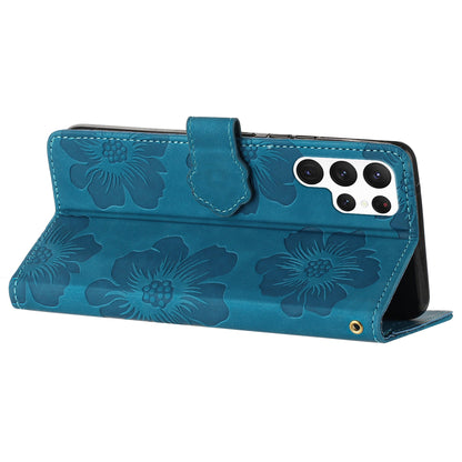 For Samsung Galaxy S22 Ultra 5G Smartphone Case Stand Flowers Imprinted PU Leather Wallet Phone Cover