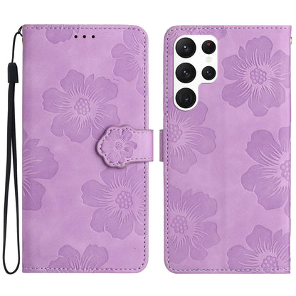 For Samsung Galaxy S22 Ultra 5G Smartphone Case Stand Flowers Imprinted PU Leather Wallet Phone Cover