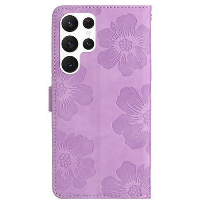 For Samsung Galaxy S22 Ultra 5G Smartphone Case Stand Flowers Imprinted PU Leather Wallet Phone Cover