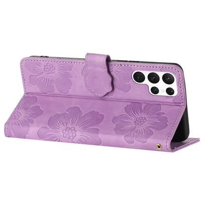For Samsung Galaxy S22 Ultra 5G Smartphone Case Stand Flowers Imprinted PU Leather Wallet Phone Cover