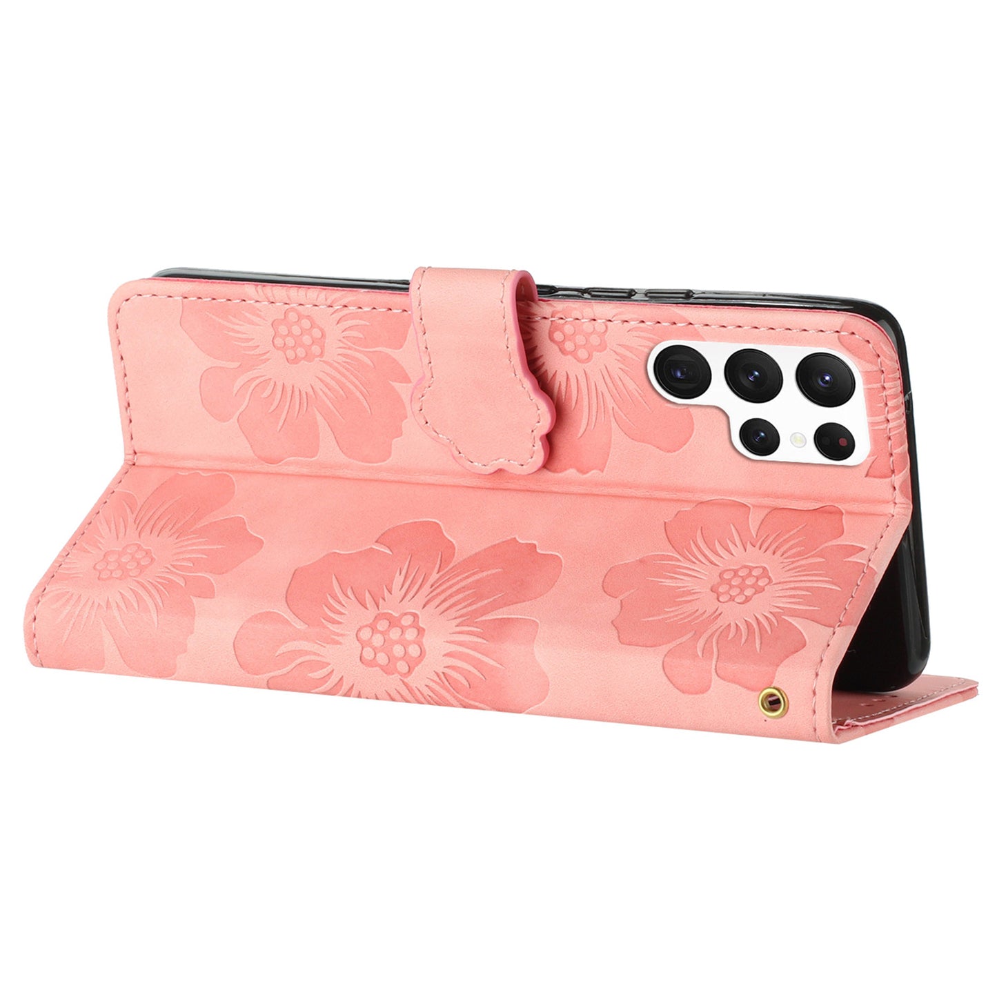 For Samsung Galaxy S22 Ultra 5G Smartphone Case Stand Flowers Imprinted PU Leather Wallet Phone Cover