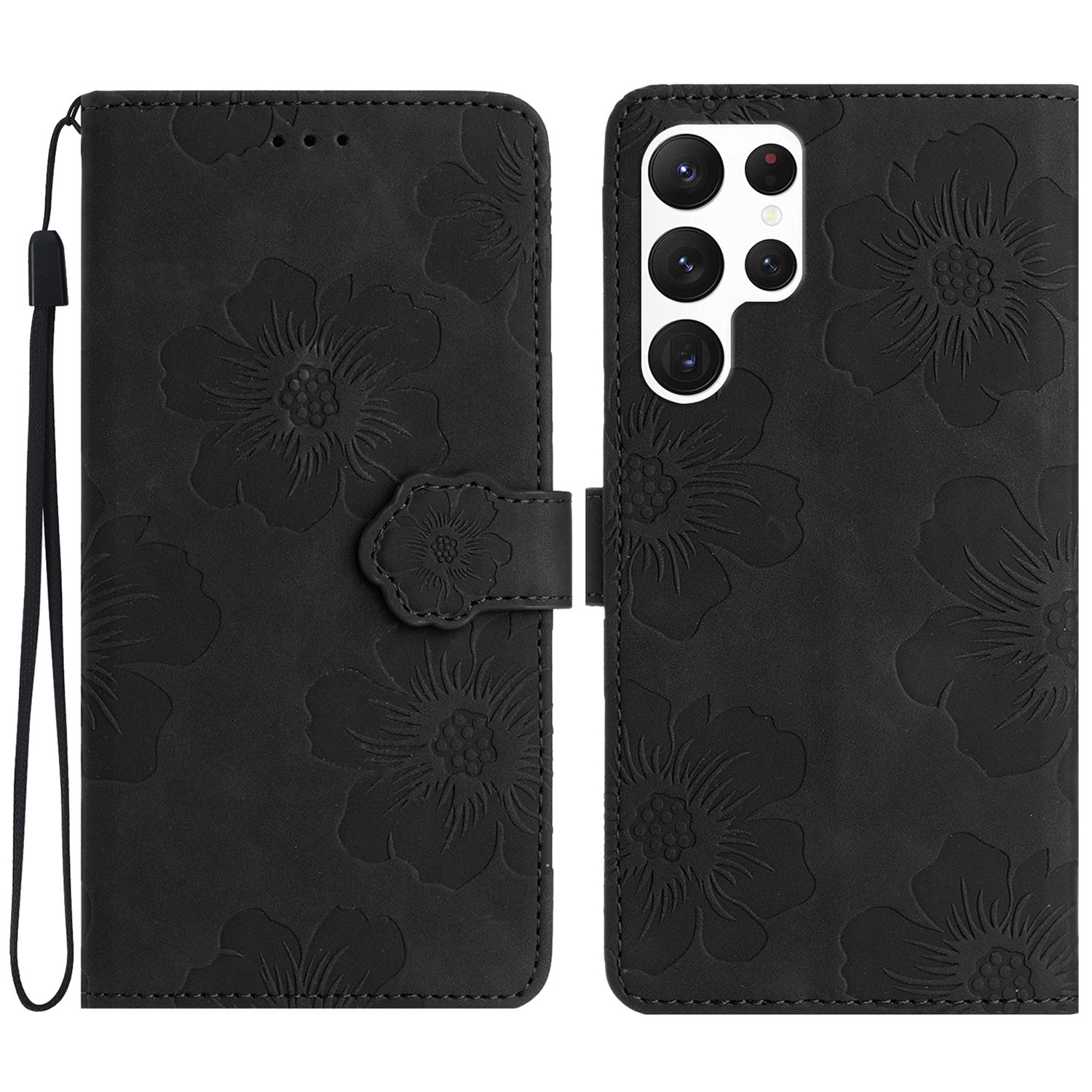 For Samsung Galaxy S22 Ultra 5G Smartphone Case Stand Flowers Imprinted PU Leather Wallet Phone Cover