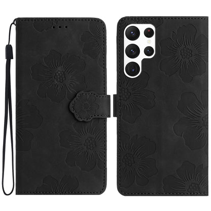 For Samsung Galaxy S22 Ultra 5G Smartphone Case Stand Flowers Imprinted PU Leather Wallet Phone Cover