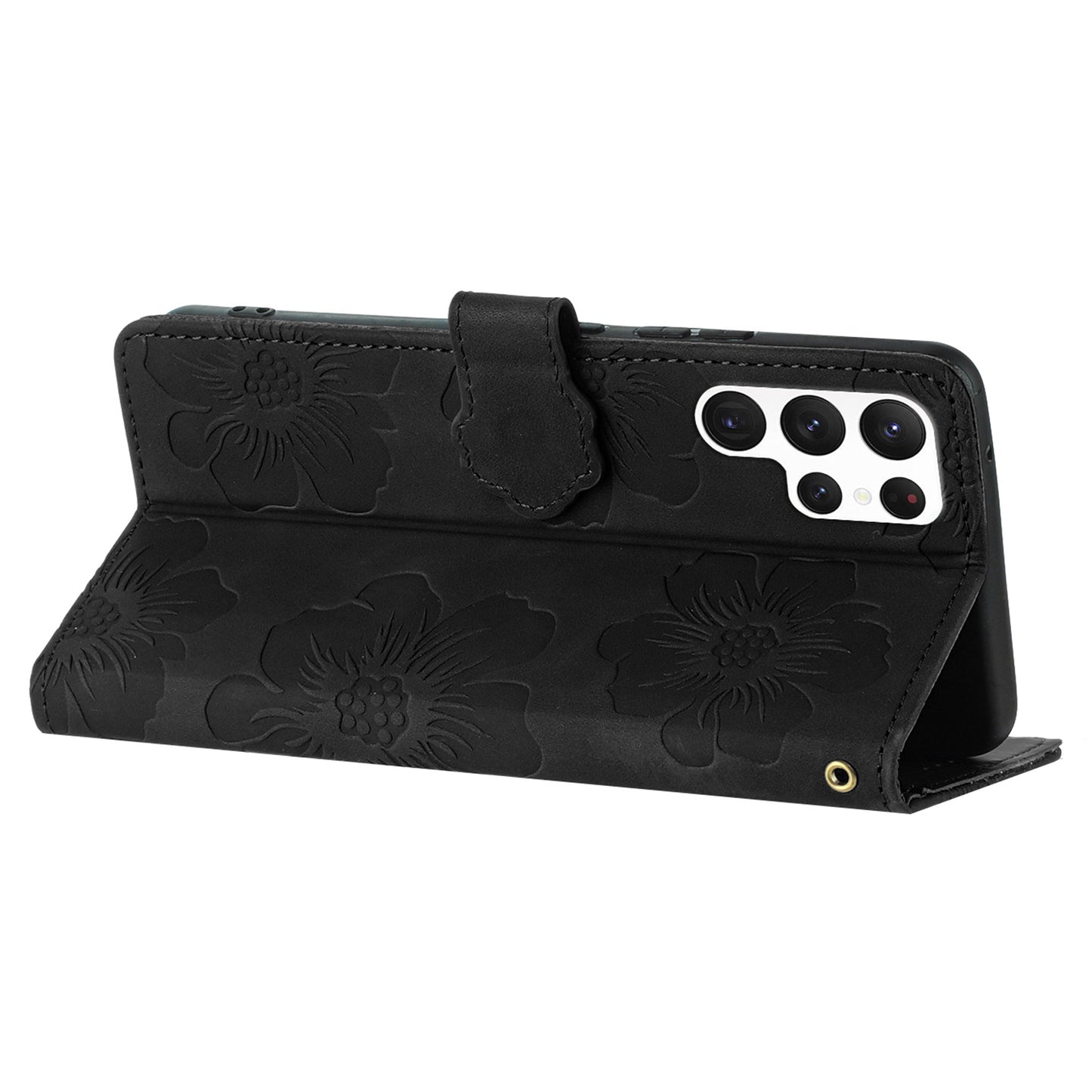 For Samsung Galaxy S22 Ultra 5G Smartphone Case Stand Flowers Imprinted PU Leather Wallet Phone Cover