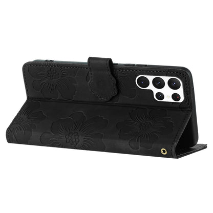 For Samsung Galaxy S22 Ultra 5G Smartphone Case Stand Flowers Imprinted PU Leather Wallet Phone Cover