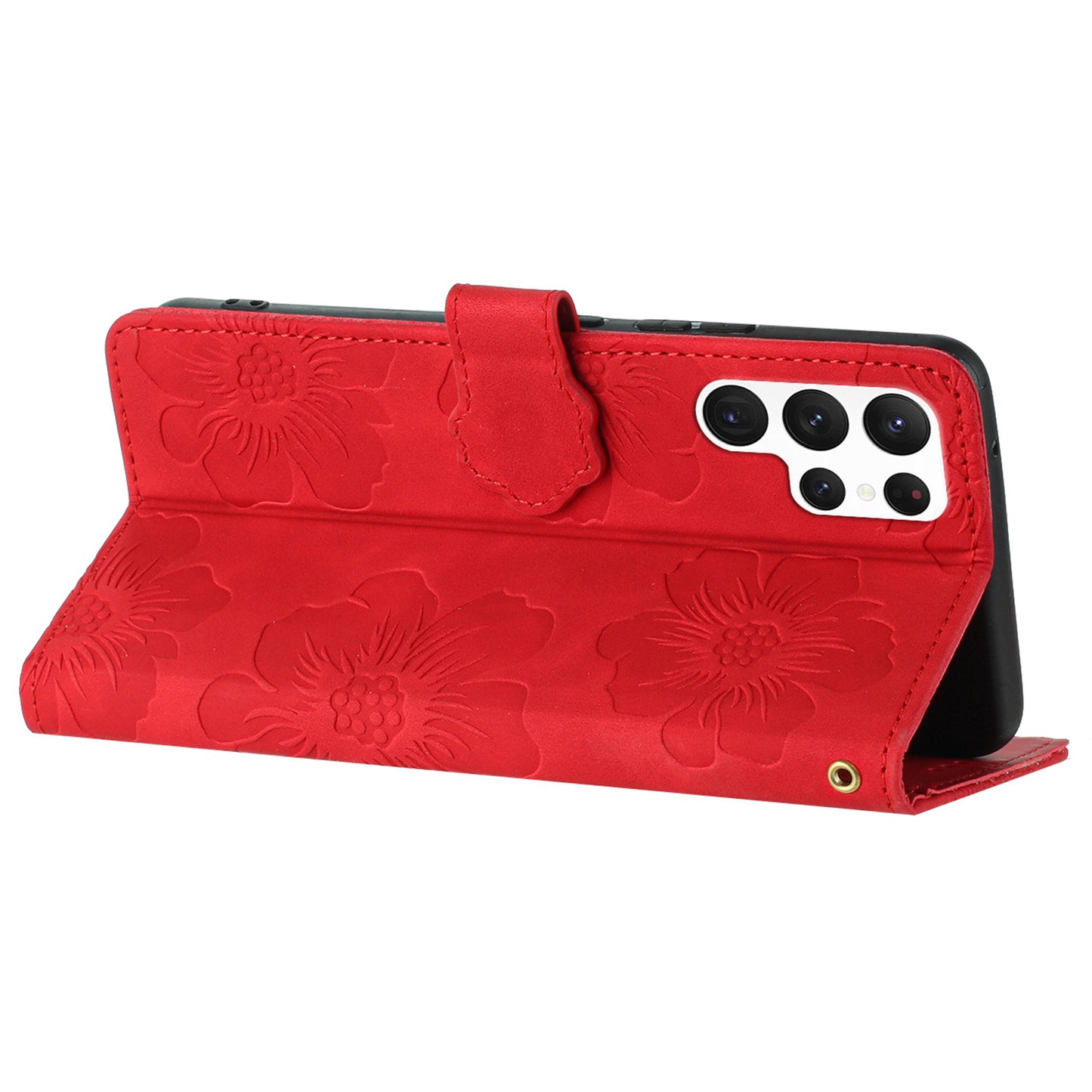 For Samsung Galaxy S22 Ultra 5G Smartphone Case Stand Flowers Imprinted PU Leather Wallet Phone Cover