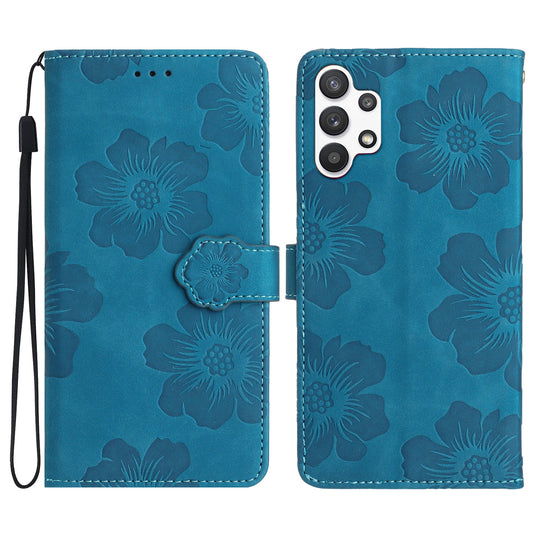 For Samsung Galaxy A13 4G Anti-Fingerprint Phone Cover Stand Imprinted Flowers PU Leather Case Shell