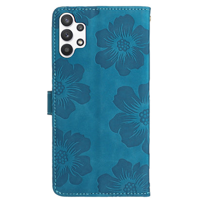 For Samsung Galaxy A13 4G Anti-Fingerprint Phone Cover Stand Imprinted Flowers PU Leather Case Shell