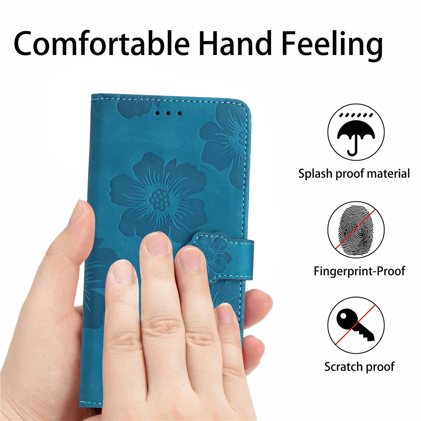 For Samsung Galaxy A13 4G Anti-Fingerprint Phone Cover Stand Imprinted Flowers PU Leather Case Shell