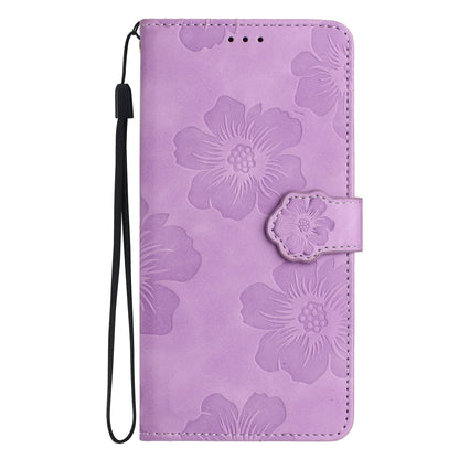 For Samsung Galaxy A13 4G Anti-Fingerprint Phone Cover Stand Imprinted Flowers PU Leather Case Shell