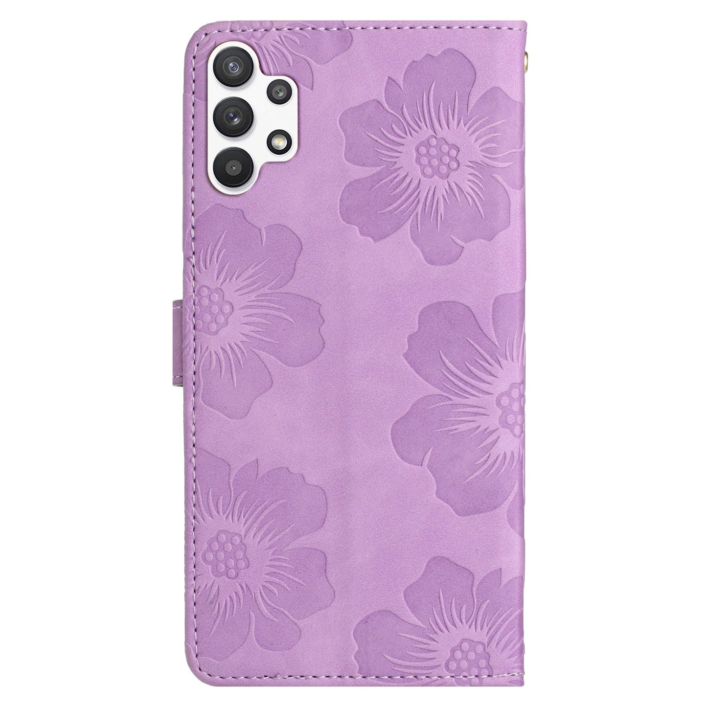For Samsung Galaxy A13 4G Anti-Fingerprint Phone Cover Stand Imprinted Flowers PU Leather Case Shell