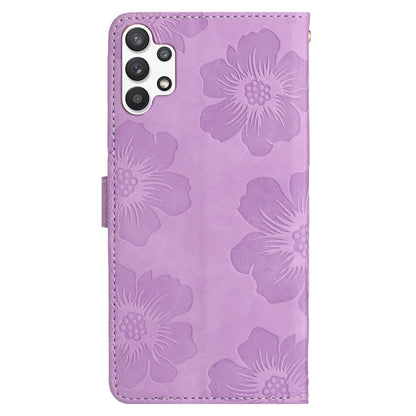 For Samsung Galaxy A13 4G Anti-Fingerprint Phone Cover Stand Imprinted Flowers PU Leather Case Shell