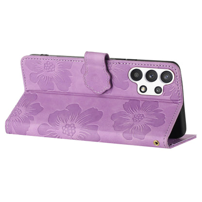 For Samsung Galaxy A13 4G Anti-Fingerprint Phone Cover Stand Imprinted Flowers PU Leather Case Shell