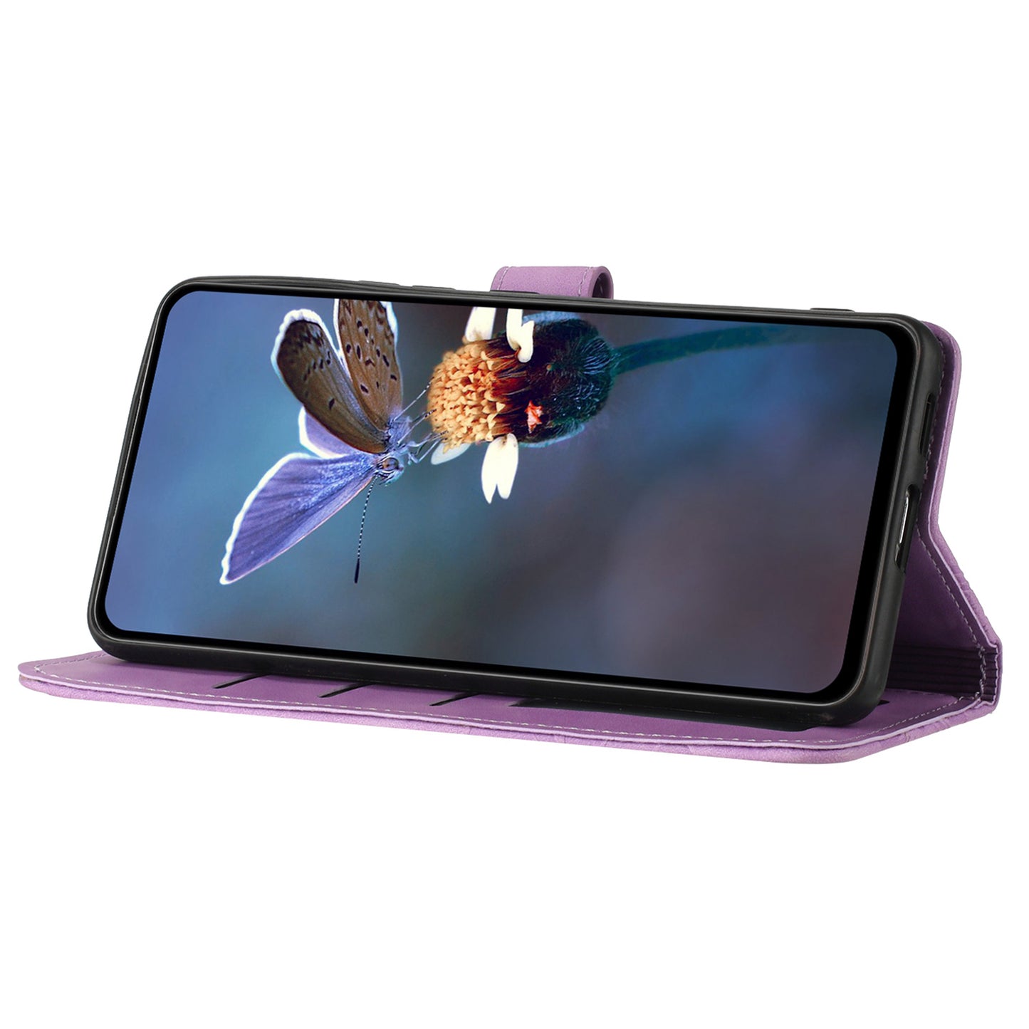 For Samsung Galaxy A13 4G Anti-Fingerprint Phone Cover Stand Imprinted Flowers PU Leather Case Shell