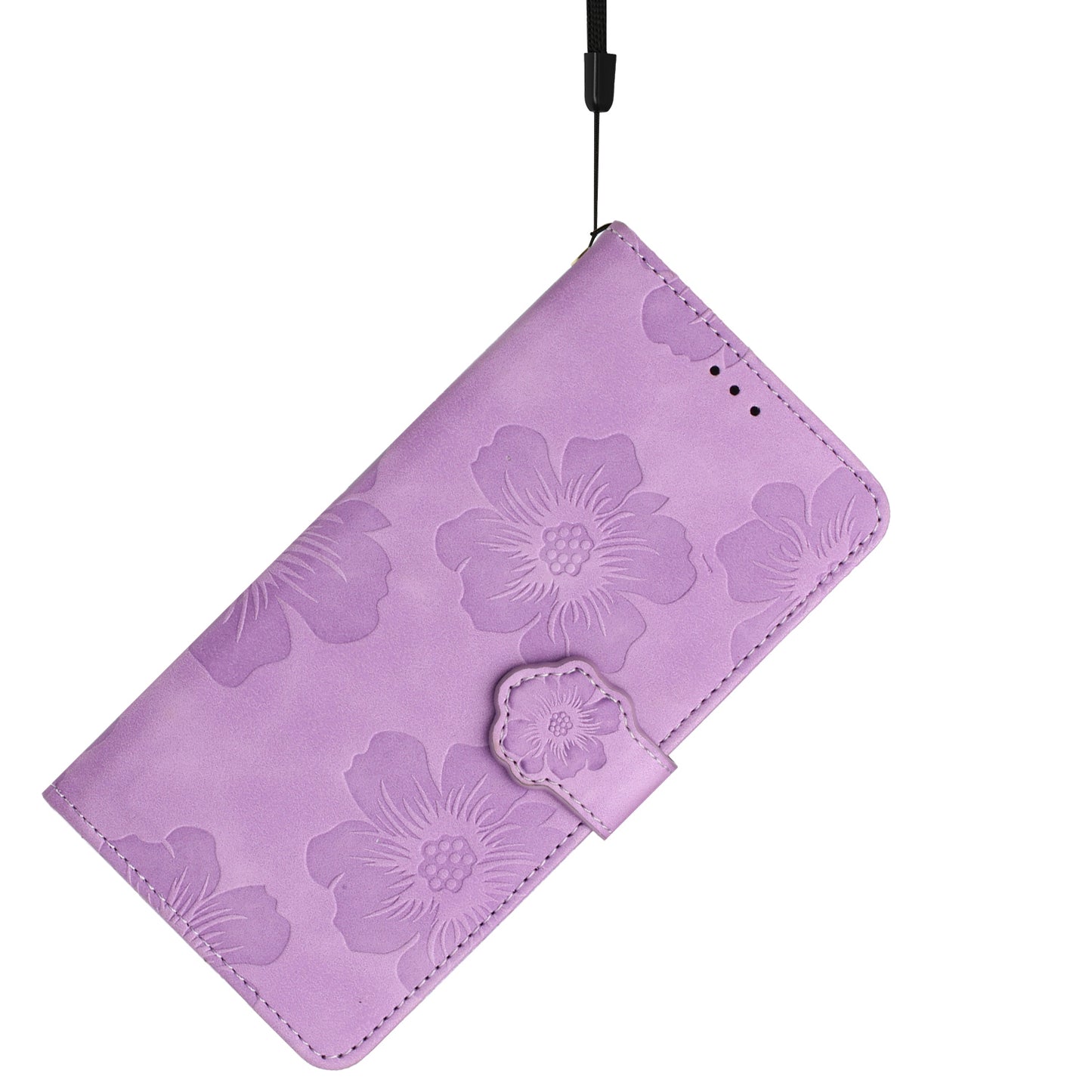 For Samsung Galaxy A13 4G Anti-Fingerprint Phone Cover Stand Imprinted Flowers PU Leather Case Shell