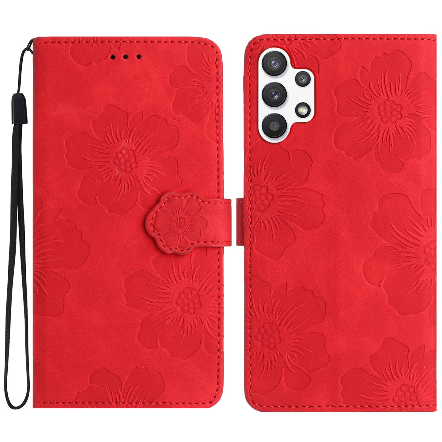 For Samsung Galaxy A13 4G Anti-Fingerprint Phone Cover Stand Imprinted Flowers PU Leather Case Shell