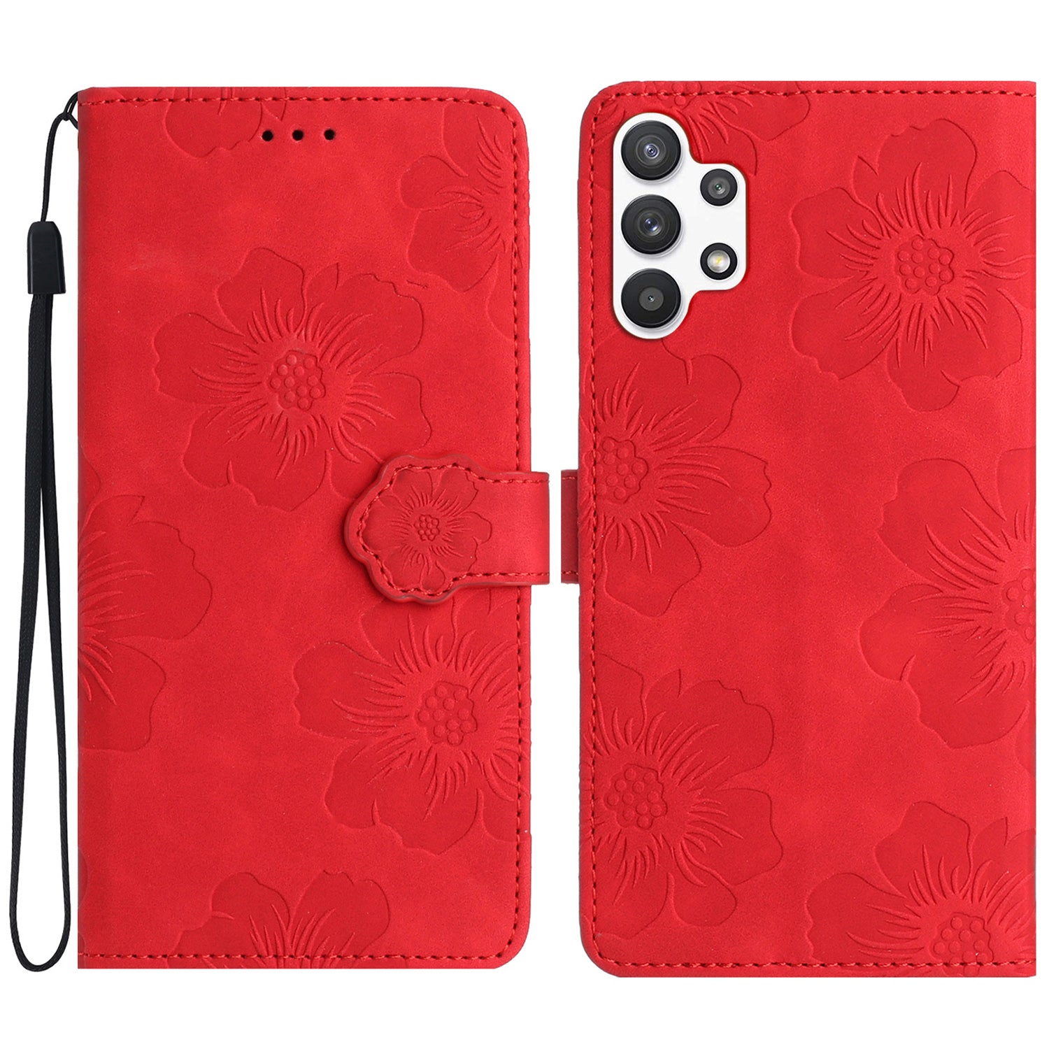 For Samsung Galaxy A13 4G Anti-Fingerprint Phone Cover Stand Imprinted Flowers PU Leather Case Shell