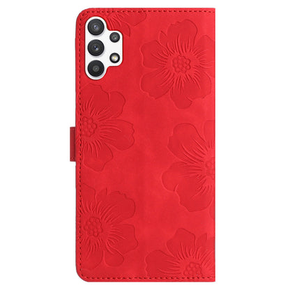 For Samsung Galaxy A13 4G Anti-Fingerprint Phone Cover Stand Imprinted Flowers PU Leather Case Shell