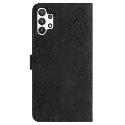 For Samsung Galaxy A13 4G Anti-Fingerprint Phone Cover Stand Imprinted Flowers PU Leather Case Shell