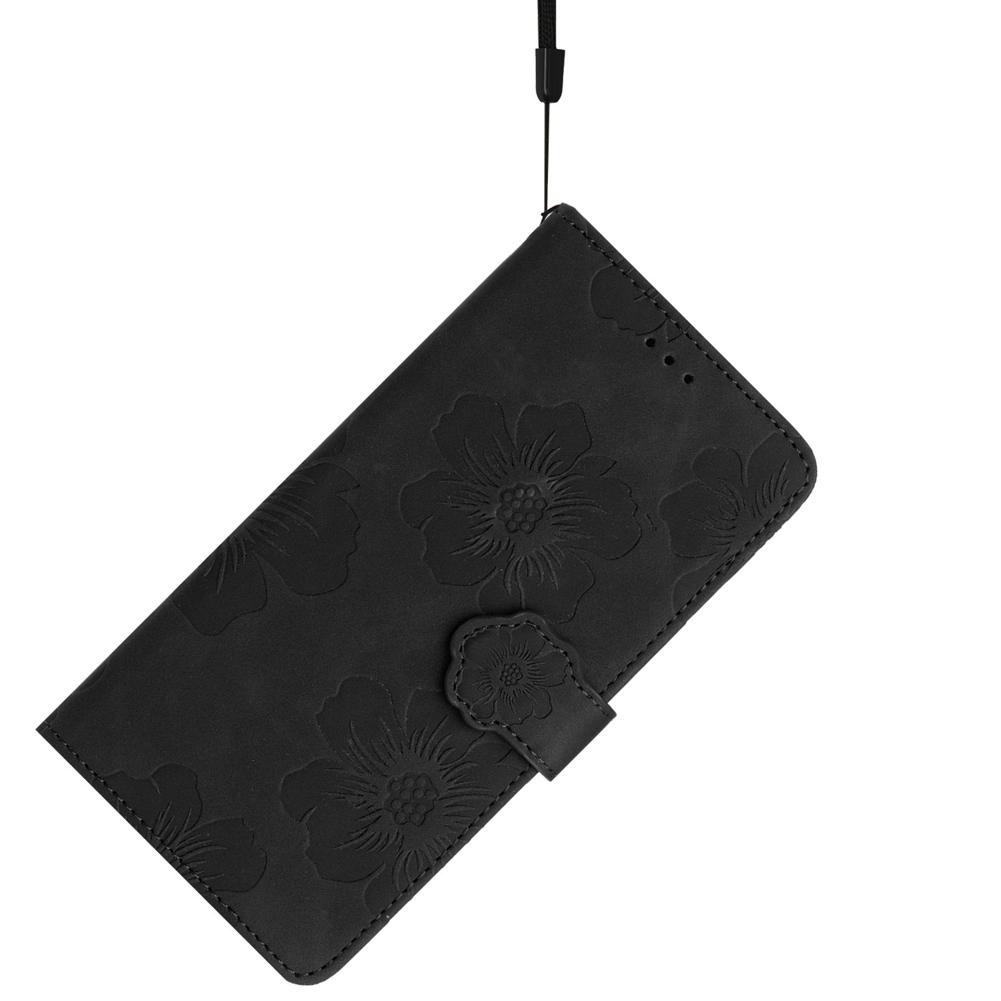 For Samsung Galaxy A13 4G Anti-Fingerprint Phone Cover Stand Imprinted Flowers PU Leather Case Shell