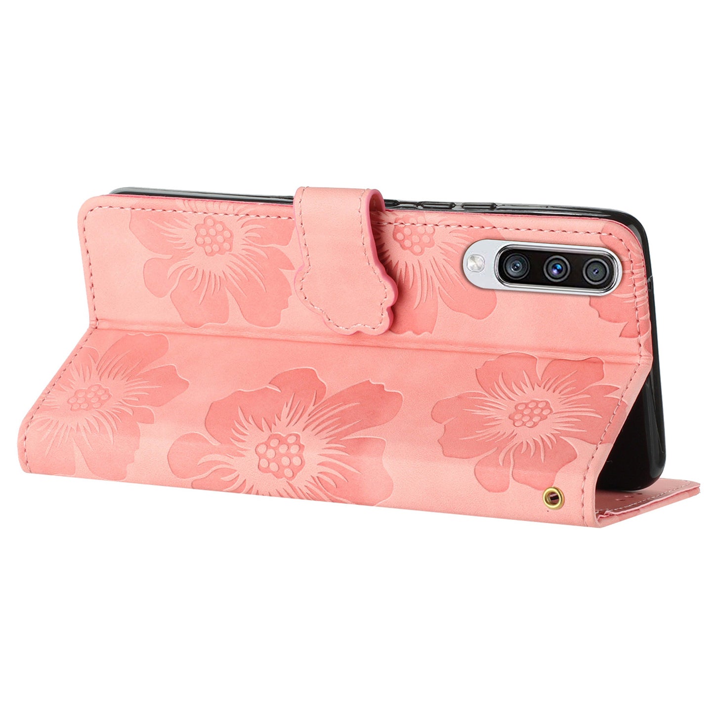 For Samsung Galaxy A50 / A50s / A30s Flowers Imprinted Leather Phone Cover Wallet Stand Case with Strap