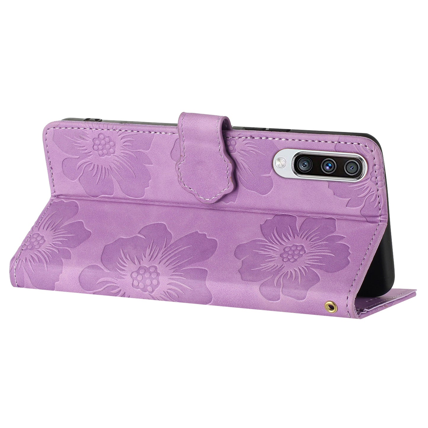 For Samsung Galaxy A50 / A50s / A30s Flowers Imprinted Leather Phone Cover Wallet Stand Case with Strap