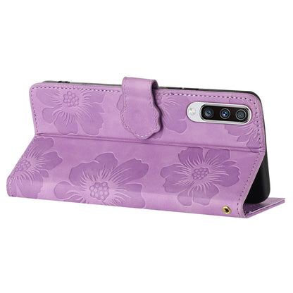 For Samsung Galaxy A50 / A50s / A30s Flowers Imprinted Leather Phone Cover Wallet Stand Case with Strap