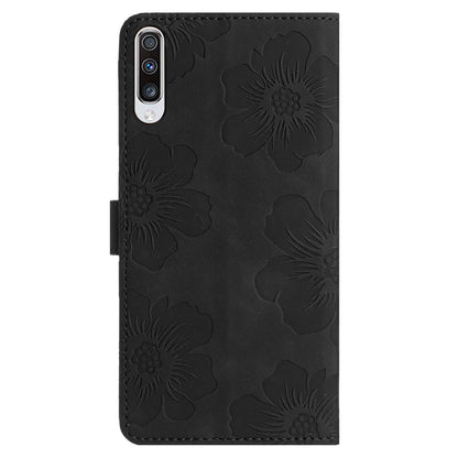 For Samsung Galaxy A50 / A50s / A30s Flowers Imprinted Leather Phone Cover Wallet Stand Case with Strap