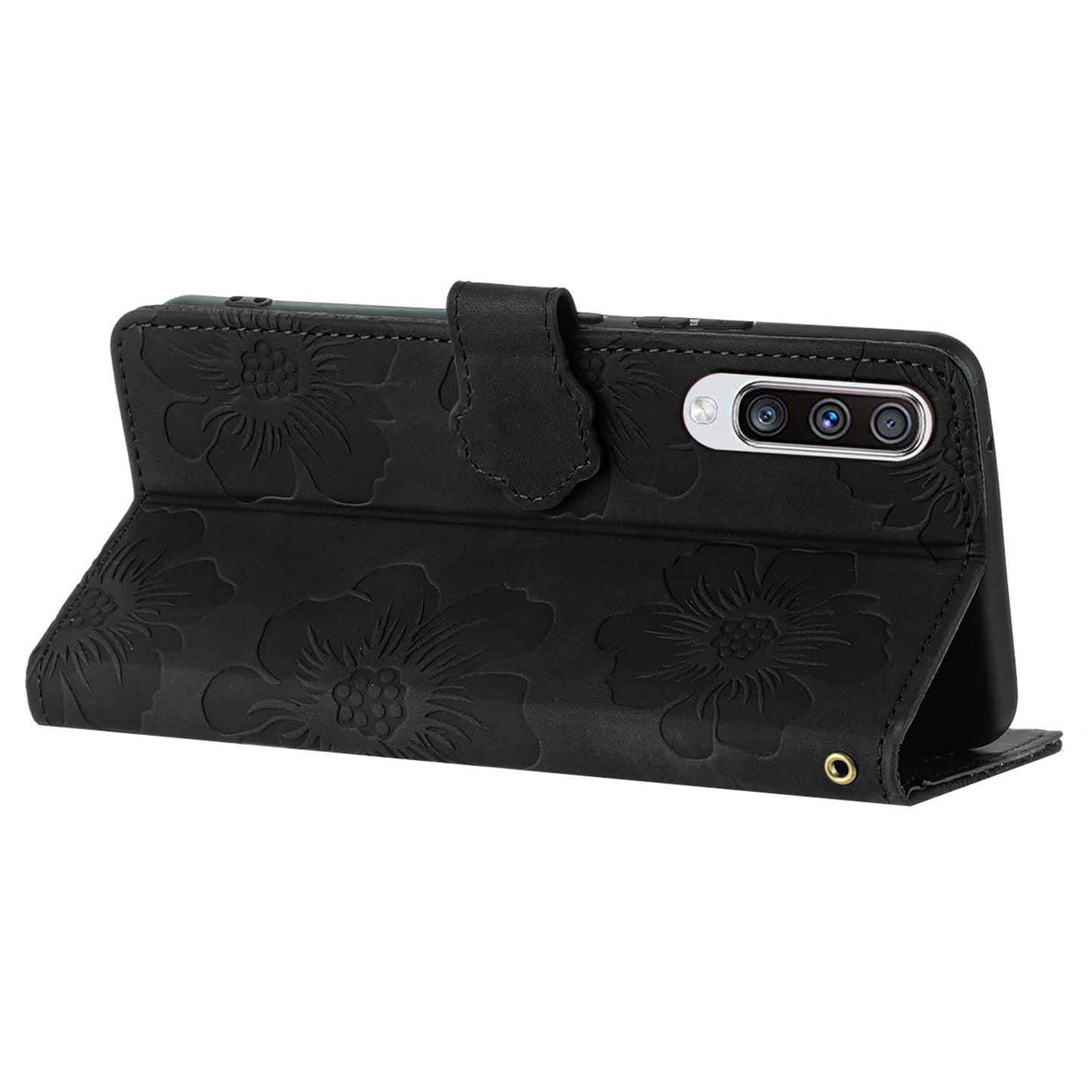 For Samsung Galaxy A50 / A50s / A30s Flowers Imprinted Leather Phone Cover Wallet Stand Case with Strap