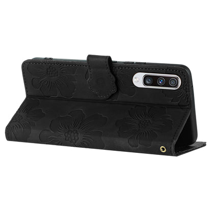 For Samsung Galaxy A50 / A50s / A30s Flowers Imprinted Leather Phone Cover Wallet Stand Case with Strap