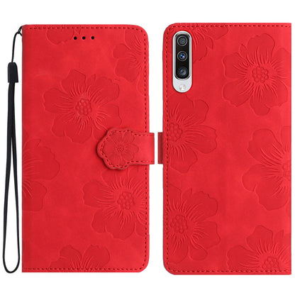 For Samsung Galaxy A50 / A50s / A30s Flowers Imprinted Leather Phone Cover Wallet Stand Case with Strap