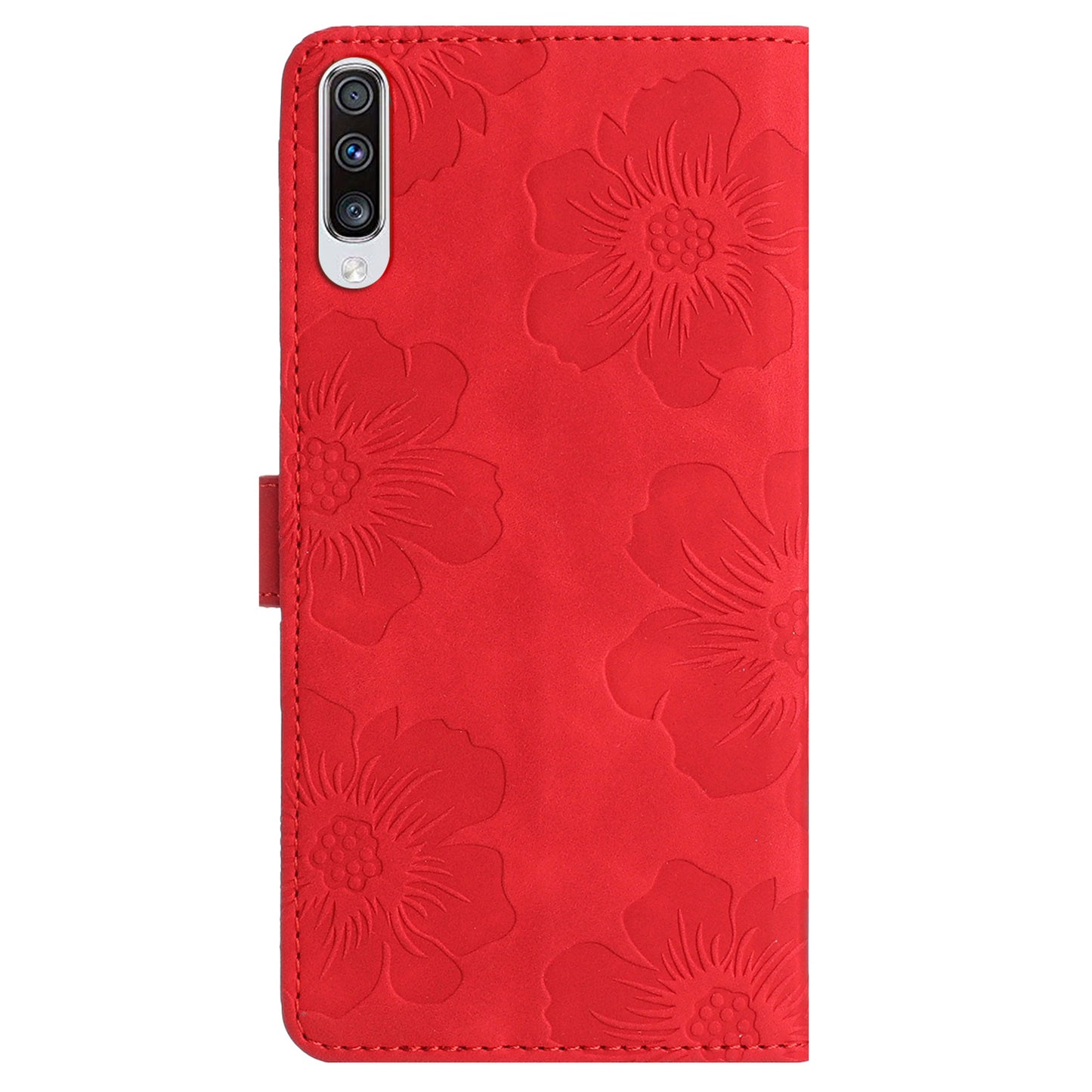 For Samsung Galaxy A50 / A50s / A30s Flowers Imprinted Leather Phone Cover Wallet Stand Case with Strap