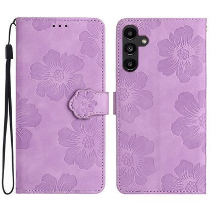 Flowers Imprinted Shell for Samsung Galaxy A13 5G Leather Phone Cover Wallet Stand Case with Strap