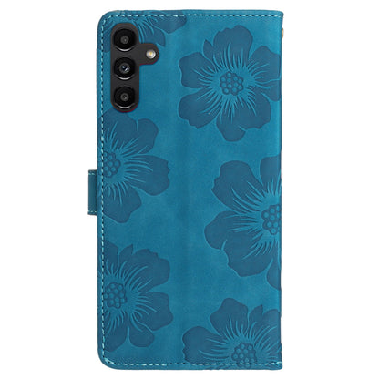 Flowers Imprinted Shell for Samsung Galaxy A13 5G Leather Phone Cover Wallet Stand Case with Strap
