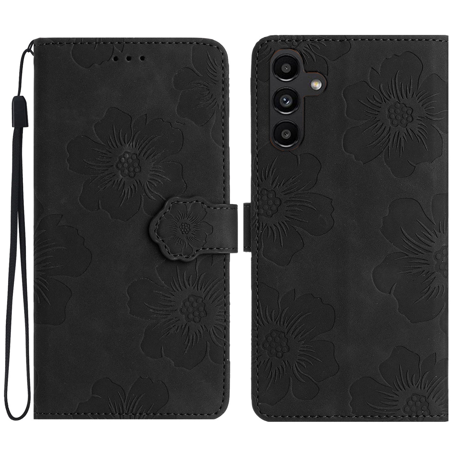 Flowers Imprinted Shell for Samsung Galaxy A13 5G Leather Phone Cover Wallet Stand Case with Strap