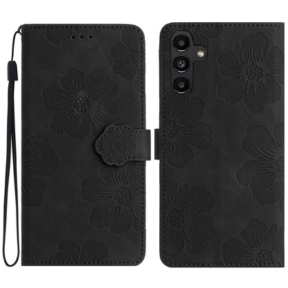 Flowers Imprinted Shell for Samsung Galaxy A13 5G Leather Phone Cover Wallet Stand Case with Strap